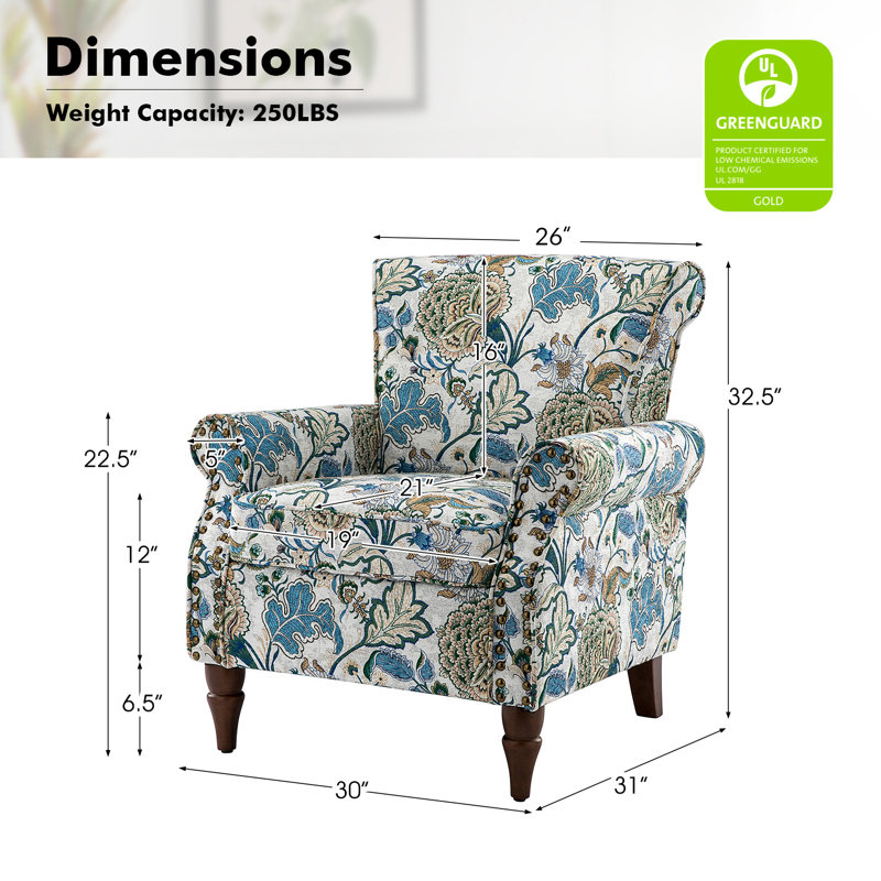Fauteuil rembourré avec garniture cloutée l 30 po Asul, Polyester vert