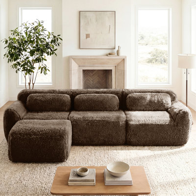 Chocolat 3 L en forme de L modulaire avec doux et moelleux, coussins décoratifs, éponge haute densité 32D, conception antidérapante, meuble modulaire de salon désossé de luxe, mousse résiliente, sans assemblage, base antidérapante