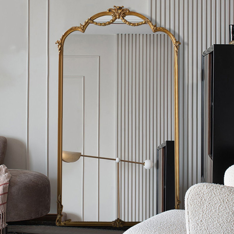 European-Style Vintage Carved Wall-Mounted Full-Length Mirror, 70.87” x 35.43”