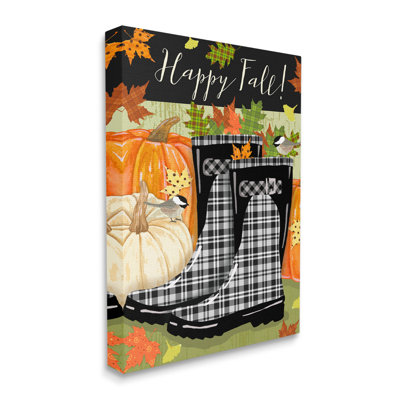 «Happy Fall Expression Black Rainboots and Pumpkins» par Andrea Tachiera - reproduction d'art