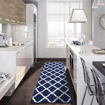Runner Rugs 18"X60" For Entryway Kitchen Hallway Indoor Washable Rug Runner Non Slip Rubber Backing Dirt Trapping Doorway Entrance Runner Rug, Navy 