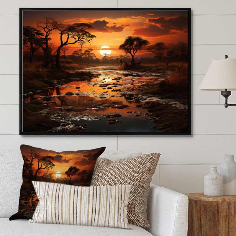 «African Sunset Oasis I», reproduction sur toile, H 30 po x l 40 po x P 1,5 po, Cadre flottant noir