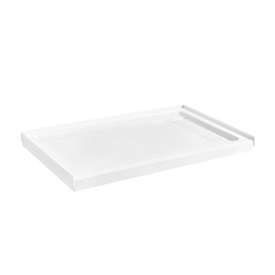 OVE Decors Erika L 32 po X P 2,8 po Base de bac de douche H avec drain latéral caché en blanc