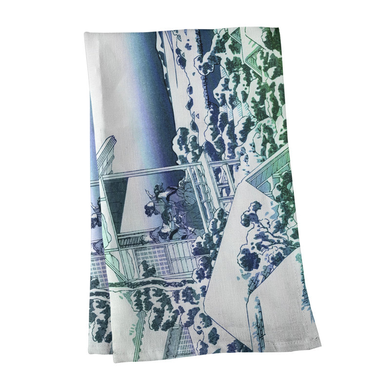 Serviette de thé House at Koishikawa, Polyester sergé, Vert/bleu