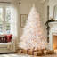 Sapin de Noël artificiel blanc de 1,80 m préilluminé avec 250 lumières blanc chaud, 800 extrémités de branches, branches articulées faciles à monter et support en métal