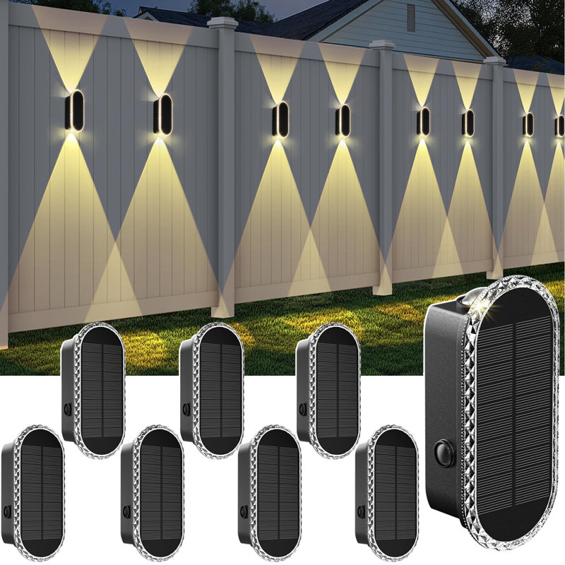 Éclairage de clôture solaire pour l'extérieur - 3000/4000 / 6000K 3 modes, éclairage haut et bas IP65