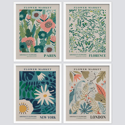 "Flower Market Botanical Collection", impression sur papier 4 pièces