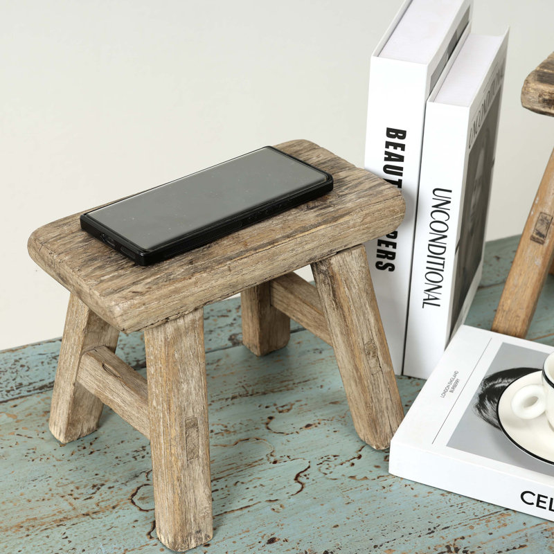 11-inch W Rustic Vintage Mini Stool Rectangular Wooden Accent with Weathered Natural Finish