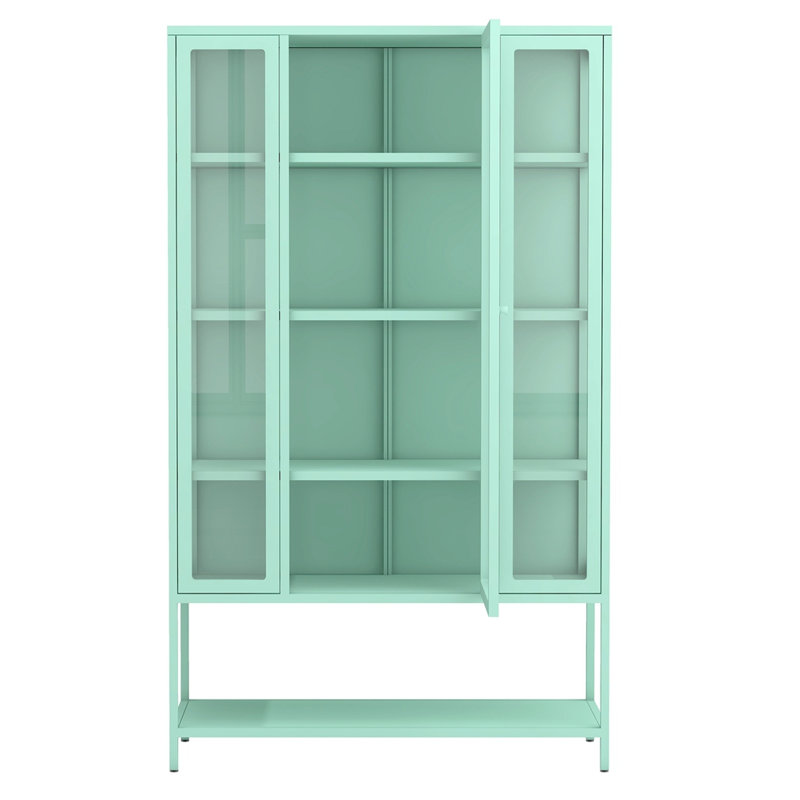 Grande vitrine en fer 67,25 po avec porte en verre et lumières DEL en acier, Cyan