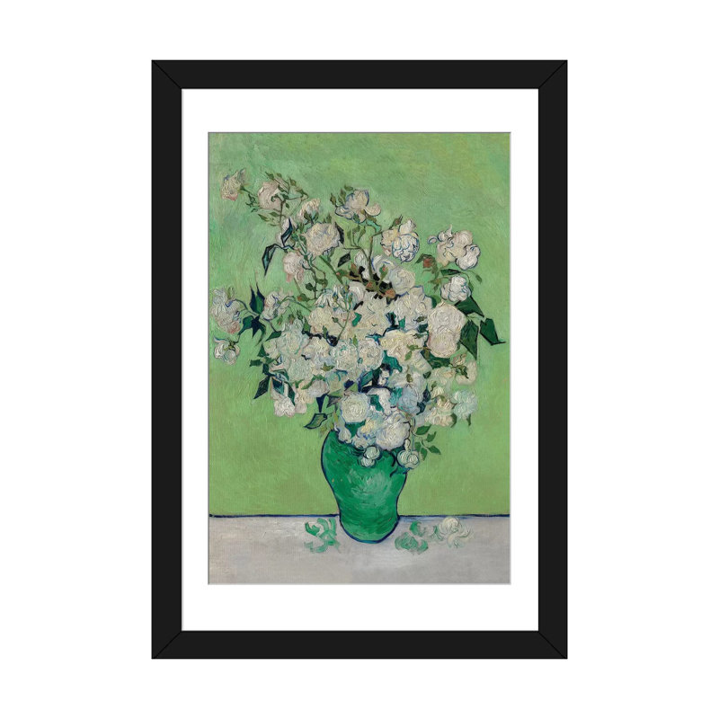 «A Vase of Roses, 1890» par Vincent van Gogh, reproduction d'art sur toile, Papier d'art encadré noir, Blanc