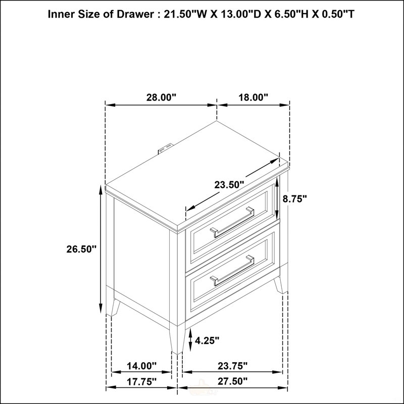 Table de chevet blanche à 2 tiroirs avec charme rustique et beaucoup de rangement pour les chambres modernes