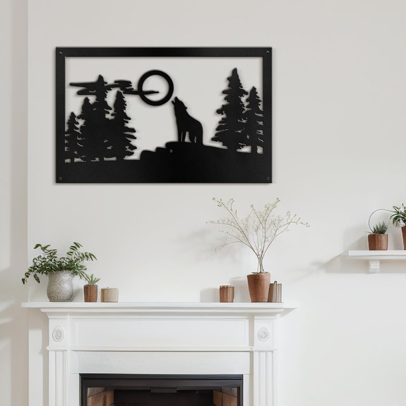 Loup loup dans la forêt, décoration murale abstraite moderne, décoration suspendue, décoration murale en métal, Noir