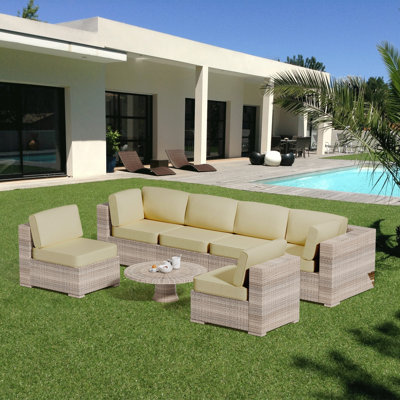 Ensemble de 14 coussins d'extérieur pour meubles de patio, ensemble de coussins de remplacement imperméables à 6 places - mousse haute densité, convient aux canapés modulaires en osier et en rotin, avec doublure et housse seulement