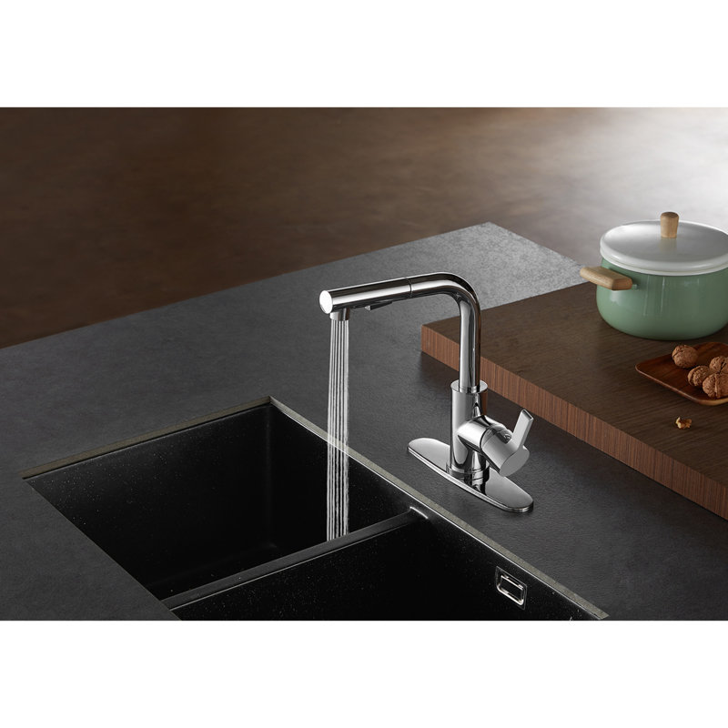 Robinet de cuisine à poignée simple pull out Gourmetier, Chrome poli
