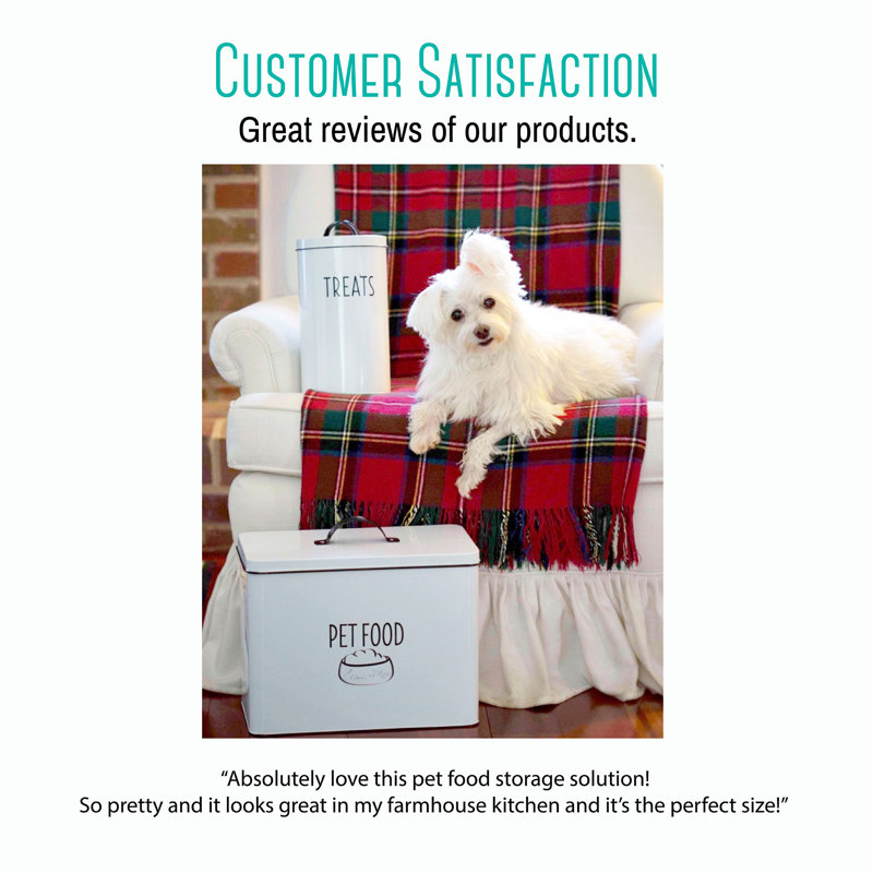 White Metal Airtight Farmhouse Pet Food Bin