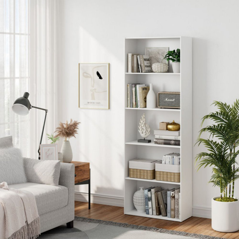 Gethers Modern 67" H x 23.5" W 5-Shelf Storage Bookcase, White