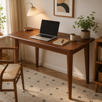 Bureau en hévéa massif, petit bureau en bois de style moderne du milieu du siècle pour chambre et petits espaces