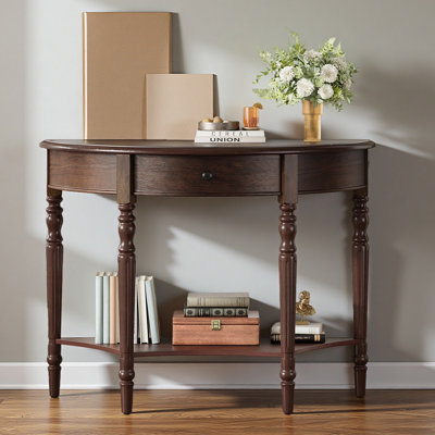 Half-moon Side Table With Drawers And Shelves, Suitable For Entryways, Living Rooms, Hallways, And Foyers.