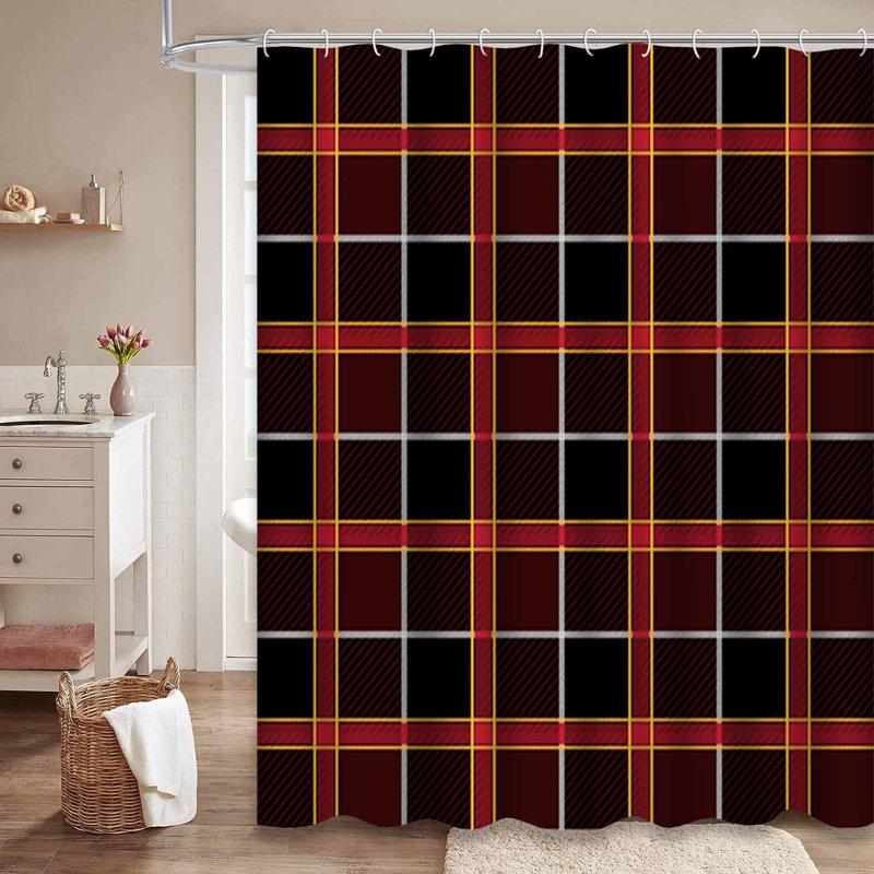 Rideau de douche à carreaux avec 12 crochets, L 72 po x l 78 po