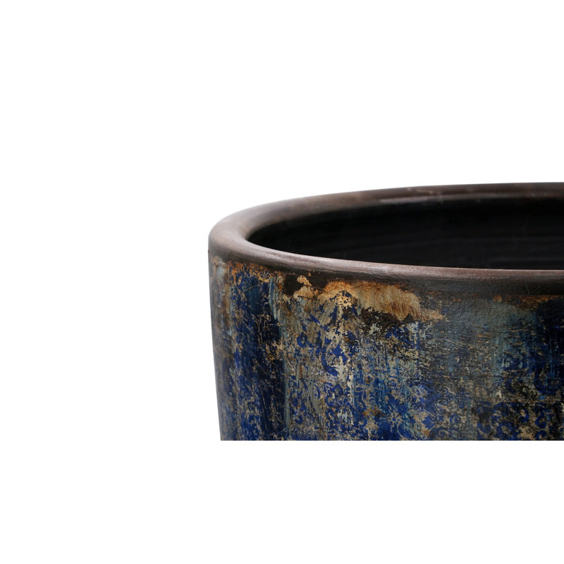 Très grand pot décoratif, bleu marine, 15,0 po de diamètre x 15,8 po de hauteur | Béton léger et terre cuite | Peinture organique écologique | Parfait pour les plantes d'intérieur et d'extérieur, design élégant et durable