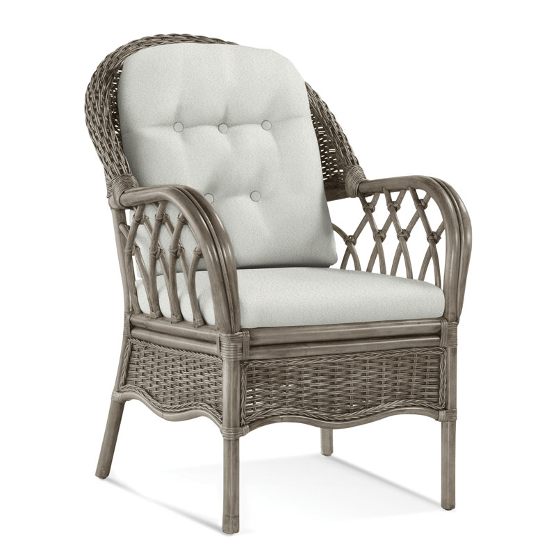 Chaise avec accoudoirs rembourrée Everglade, Pierre de foyer, Sunbrella vert à fines rayures; 6205-43