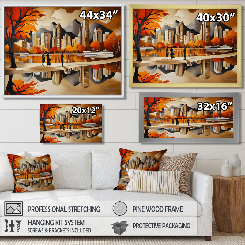 «Canada Cubic Vancouver City In Autumn II - City Vancouver», reproduction sur toile, 12" H x 20" W, Noir