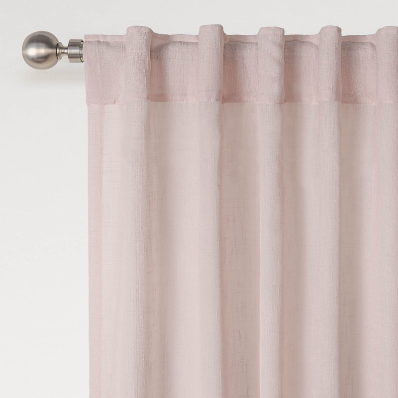 Linen Texture Double Ruffle Semi Sheer Back Tab Pair (2 Panels), 52" W x 96" L, Pale Coral