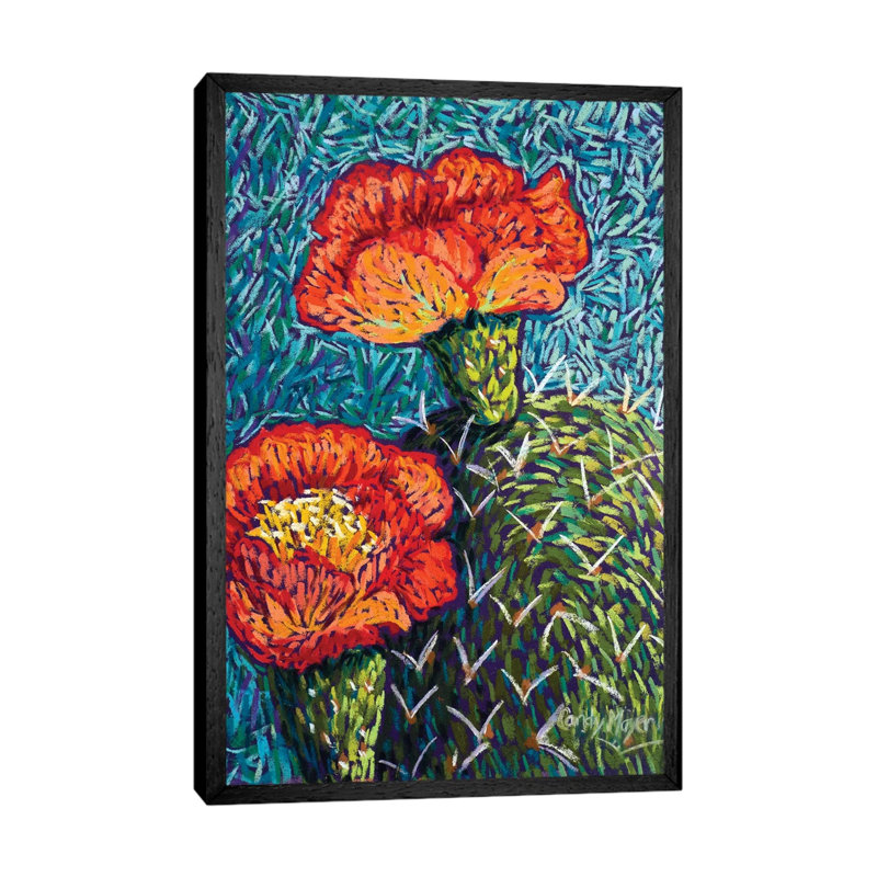 Prickly Pear In Orange by Candy Mayer - Painting on Canvas, 66.04cm H x 20.32cm W x 3.81cm D, Black Framed Canvas