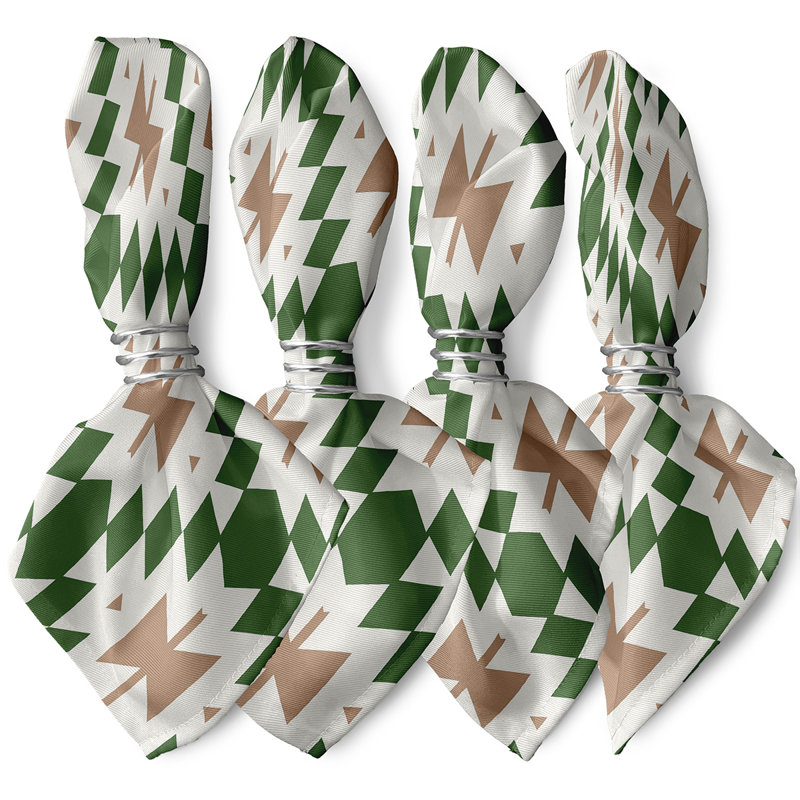 Senoia Polyester Geometric Square Napkin, Green