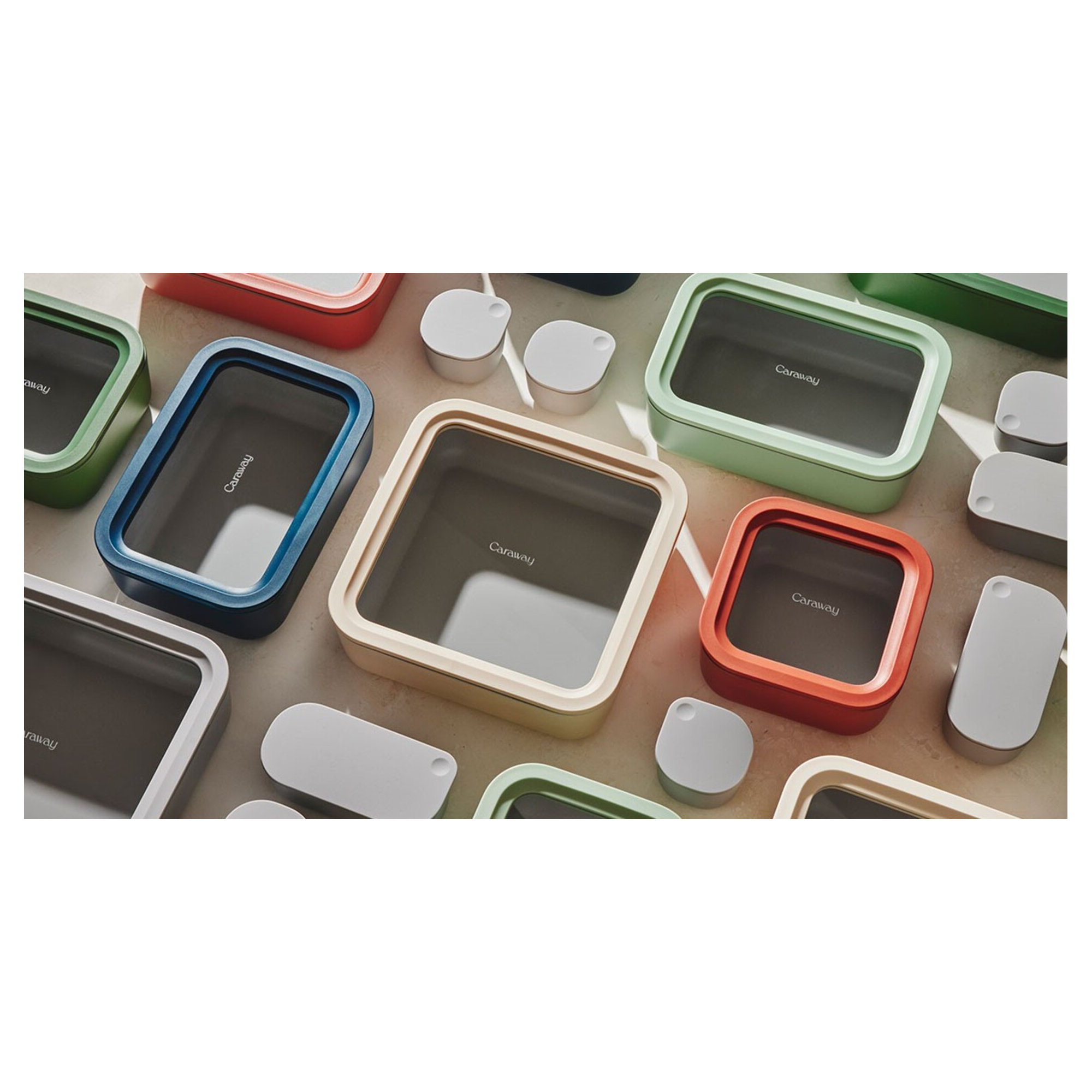 Caraway 6.6 Cup Glass Food Container Rectangular Shape W/ Lid, Cream