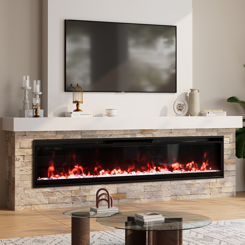 Brayden Studio Black Electric Fireplace, 34cm H x 152.4cm W x 11cm D