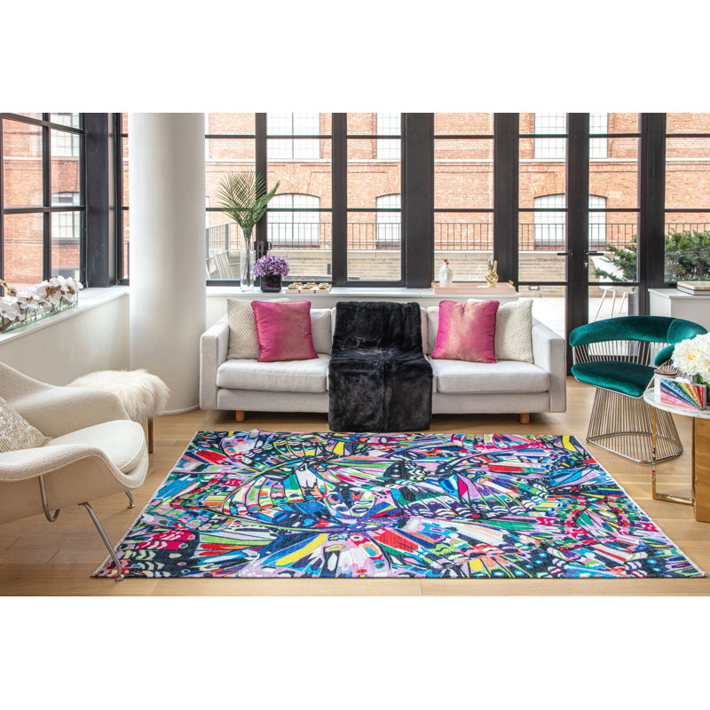 Tapis à motif abstrait arc-en-ciel Maisie, Rectangle 7 pi 10 po x 10 pi 10 po