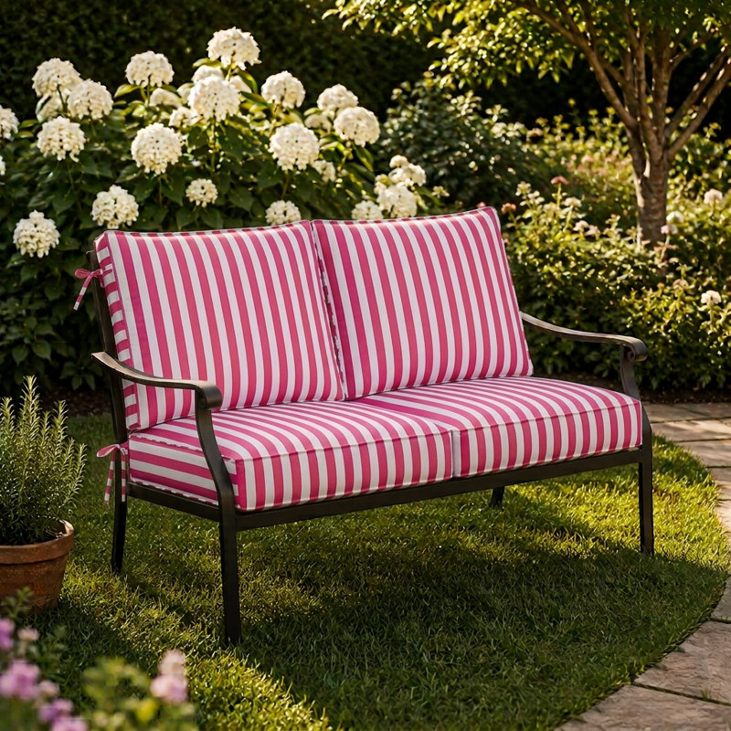 3" Deep Seat Cushion Stripe Border Frame - Water-Resistant, 19" W x 19" D, Pink
