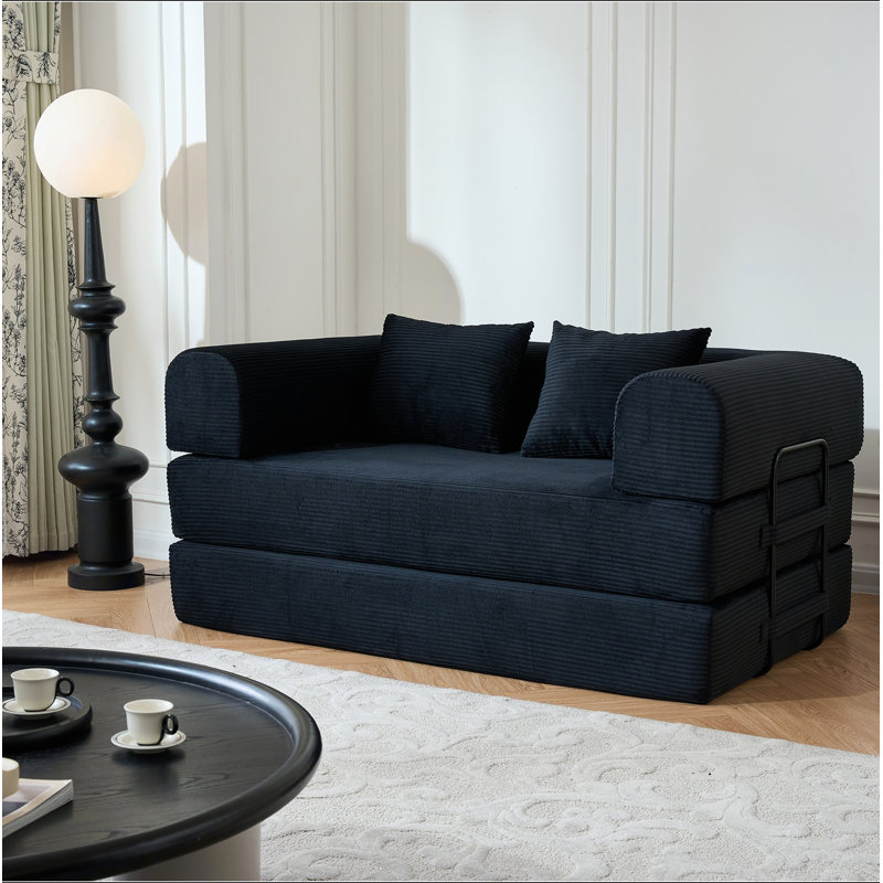 Canapé-lit convertible de 59 po avec coussin cylindrique, canapé-lit pliant en velours côtelé à structure fixe, canapé-lit de salon pour chambre à coucher