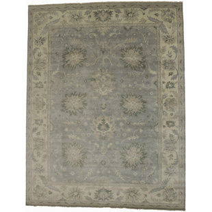Tapis floral gris / beige en laine noué à la main Floral