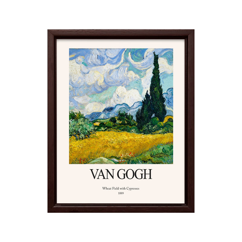 Van Gogh - Champ de blé avec cyprès No3, Canevas, H 08 po x l 10 po, Encadrement brun