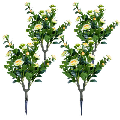 Lifelike Artificial Topiary Ball Trees Set of 4 – Yellow Camellia Flowers, 35.4" PE Silk Fake Shrubs with Ground Spikes & Metal Stakes for Indoor/Outdoor Decor, 90x40cm, 4 Yellow Flowers PZ-1-299