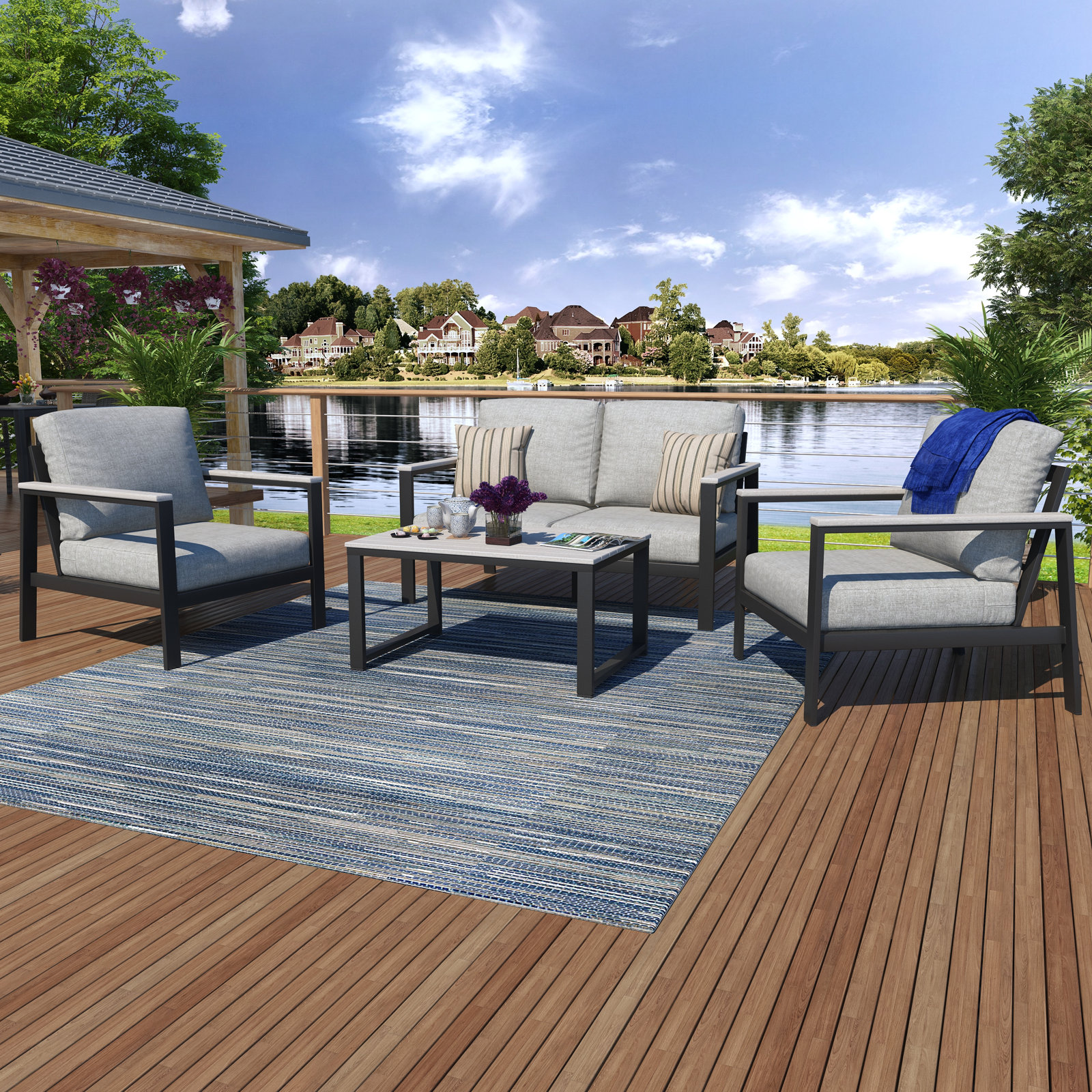 Townsend - Person Patio Conversation Set with Cushions, Canvas Granite Sunbrella® Canvas