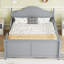 Lit plateforme gris avec tête de lit, garde-corps et grand espace de rangement encombrant gris-129982934-129982936
