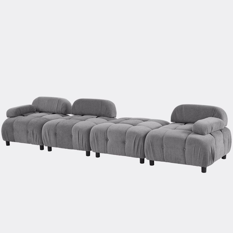 Canapé modulaire rembourré 4 pièces Meahgan, Polyester gris