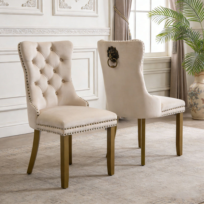 Chaises modernes avec anneau de traction tête de lion, Beige