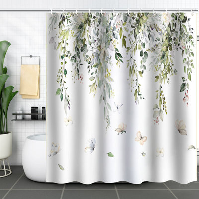 Floral Shower Curtain with Hooks Included