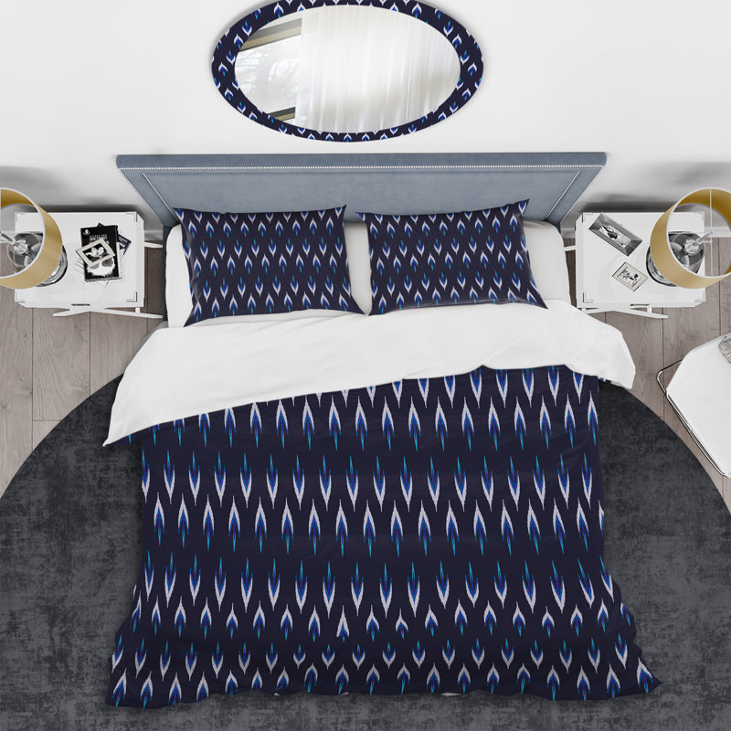 Blue Ikat Ogee - Ensemble de housse de couette abstrait - Microfibre de polyester