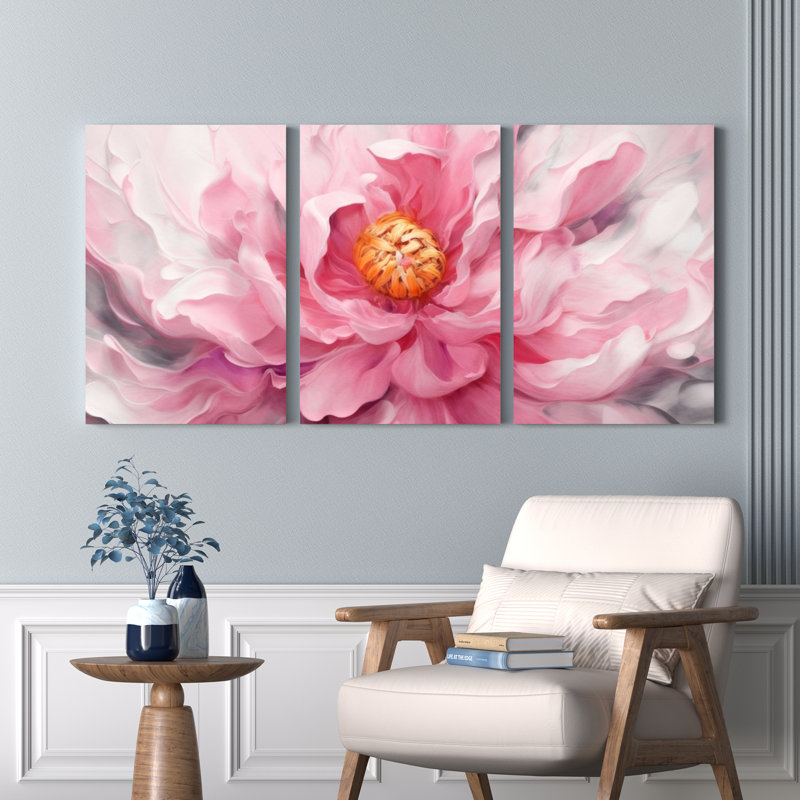 Art floral sur toile tendue avec pivoines roses (ensemble de 3), H 18 po x l 36 po