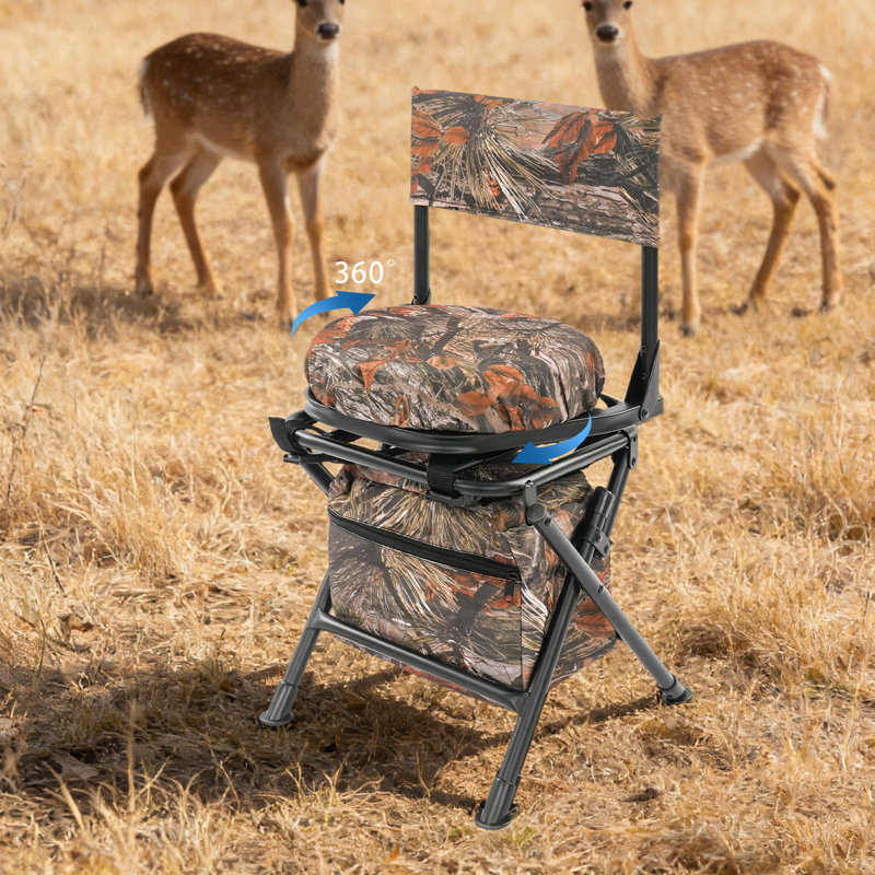 Fauteuil de chasse pivotant 27,5 po de hauteur, siège d'extérieur pliable camouflage avec dossier, Camouflage Brown