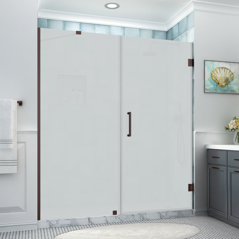 Belmore XL 73.25" W x 80" H Hinged Frameless Shower Door with Ultra-Bright Glass, Bronze, Frosted Glass