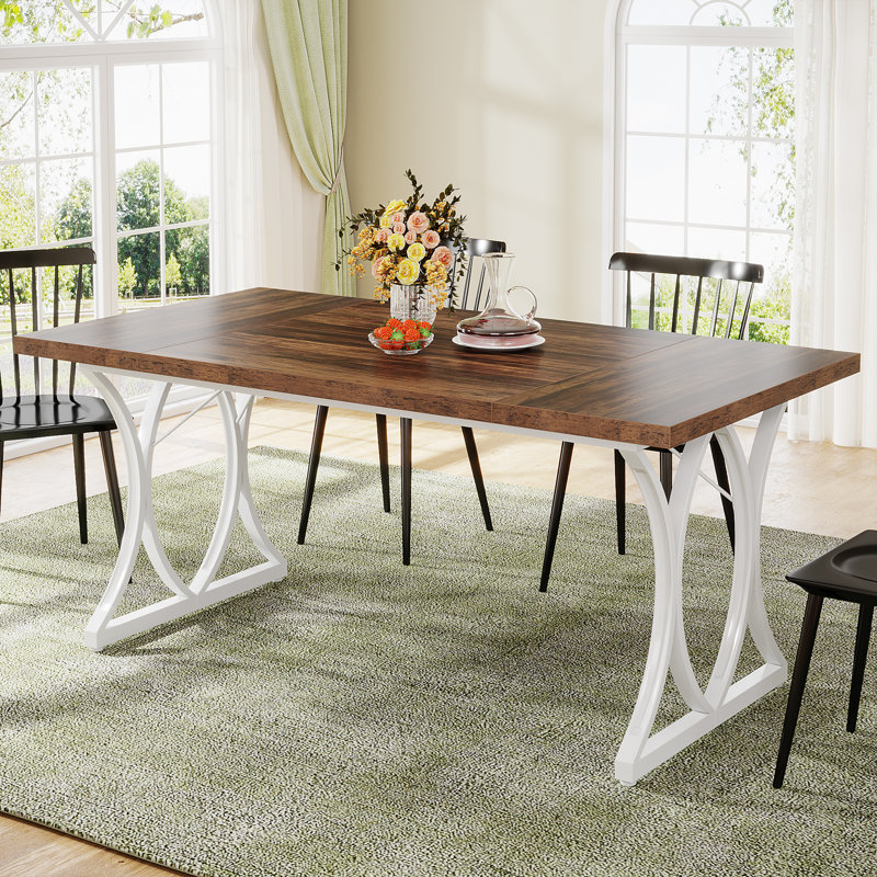 Metal Base Dining Table, White, Brown