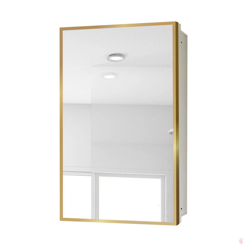 Armoire à pharmacie à miroir avec fixation murale ou encastrée dans la salle de bain ou le salon, Gold