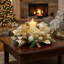 Glass Vase Centerpiece With Hydrangeas, Balls, Pinecones, Berries And Bows