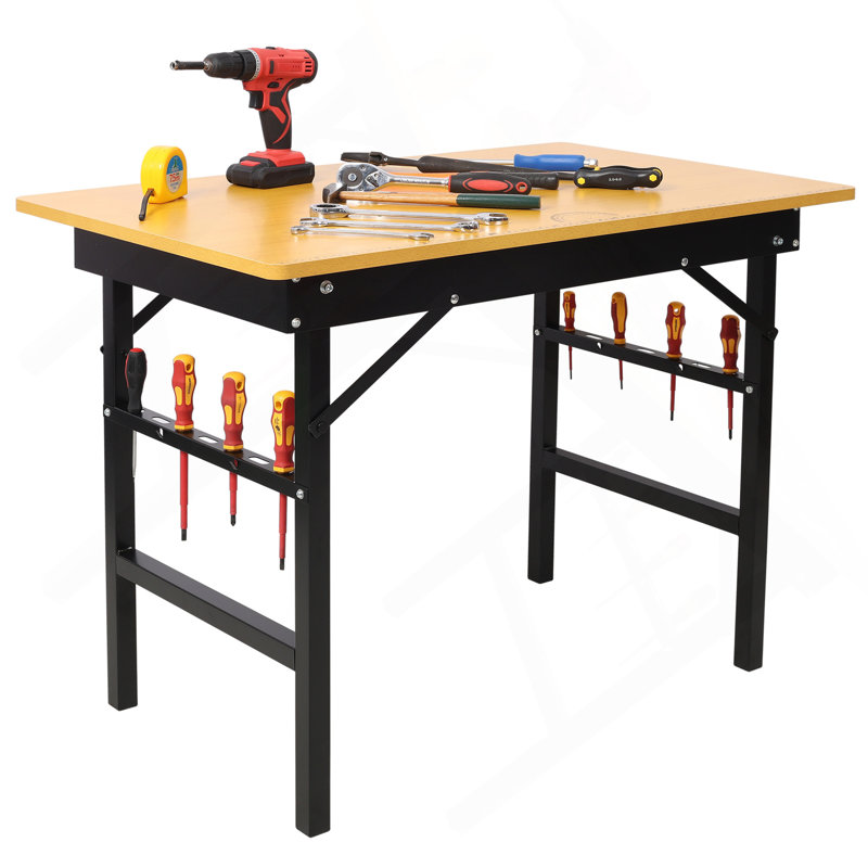Table de travail pliante portable avec ruban à mesurer et détecteur d'angle, banc de travail pliant portatif, banc à outils d'atelier, avec poignée